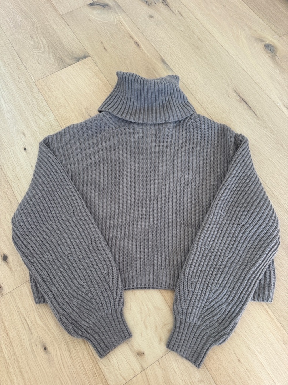 Babaton Cropped Ribbed Turtleneck Sweater in taupe